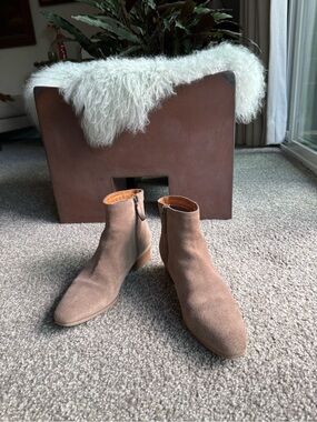 Aquatalia Taupe Suede Ankle Booties with Side Zip